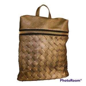 Madison West Grey Faux Leather Basket Weave Medium size Backpack